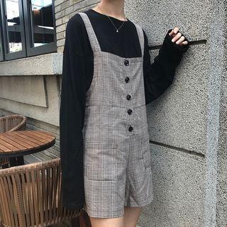 Plaid Houndstooth Pinafore Playsuit