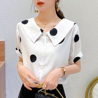 Dotted Chiffon Short-sleeve Blouse