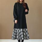 Plaid-ruffle Long Pullover Dress