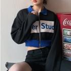 Cropped Zip-up Lettering Sweatshirt