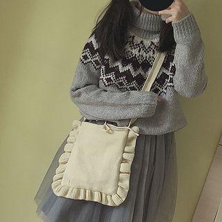 Frill Trim Knit Shoulder Bag