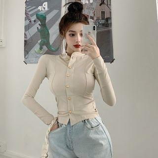 Slim-fit Button-down Crop Blouse