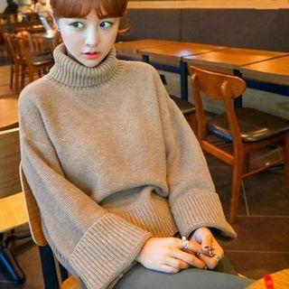 Plain Turtleneck Sweater Khaki - One Size