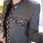 Braided-trim Herringbone Buttoned Jacket