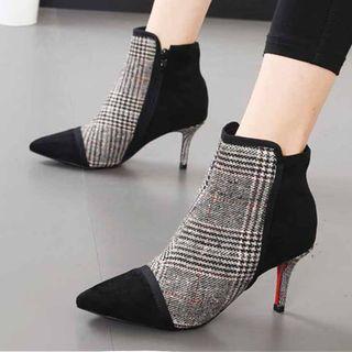 Plaid High-heel Pointed Ankle Boots
