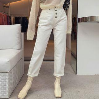 High-waist Button-fly Wide-leg Pants