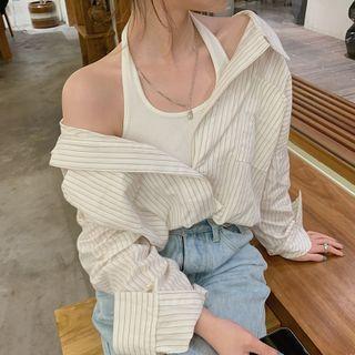 Halter-neck Crop Top / Striped Shirt
