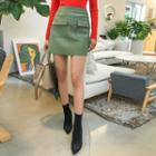 Flap-pocket Pleather Miniskirt
