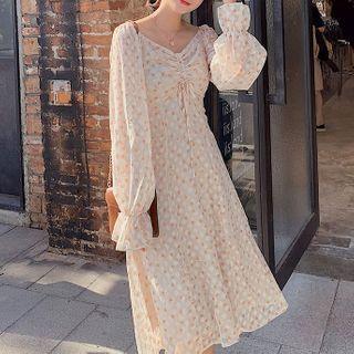 Heart Print Drawstring Midi A-line Dress