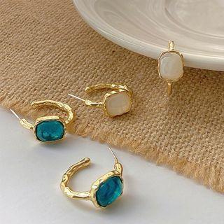 Faux Cat Eye Stone Alloy Open Hoop Earring