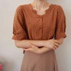 Scallop-neckline Polka-dot Blouse