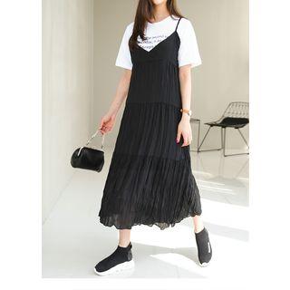 Plus Size - Spaghetti-strap Long Tiered Dress