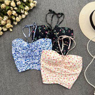 Floral Printed Halter Crop Top