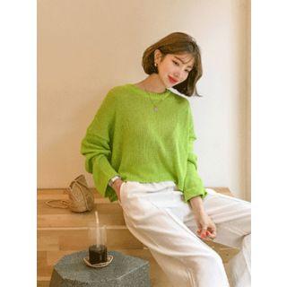 Drop-shoulder Cropped Knit Top