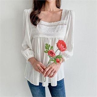Square-neck Eyelet-lace Blouse Ivory - One Size