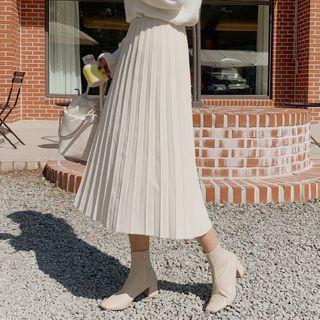 Accordion-pleat Long Plain Skirt