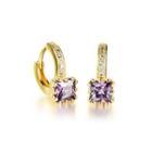 Simple Bright Plated Gold Geometric Square Purple Cubic Zirconia Stud Earrings Golden - One Size