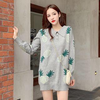 Pineapple Print Polo-neck Sweater
