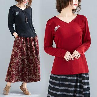 Print V-neck Knit T Shirt