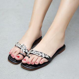 Rhinestone Loop-toe Slide Sandals