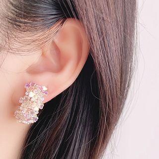 Flower Rhinestone Earring 1 Pair - Clip On Earrings - White & Gold - One Size