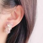 Flower Rhinestone Earring 1 Pair - Clip On Earrings - White & Gold - One Size