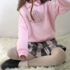 Print Collared Pullover / Plaid A-line Skirt
