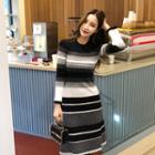 Color-block Rib-knit Dress Black - One Size