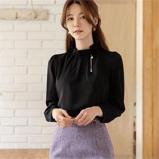 Frill-neck Chain-trim Blouse