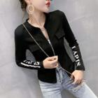 Letter Embroidered Long-sleeve Zip-up T-shirt