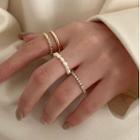 Set Of 4: Freshwater Pearl Ring + Rhinestone Ring Set Of 4 - Gold & White - One Size