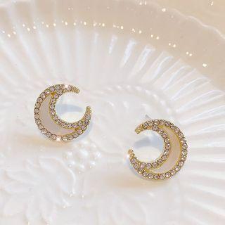 Moon Rhinestone Alloy Earring 1 Pair - S925 Silver - White - One Size