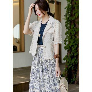Puff-sleeve Fringed Chiffon Jacket
