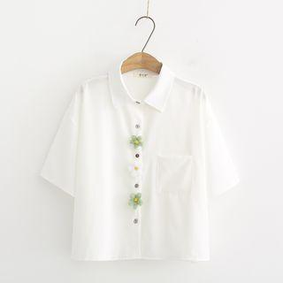 Elbow-sleeve Flower Detail Cropped Shirt
