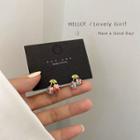 Sterling Silver Cherry Stud Earring 1 Pair - Red & Blue & White - One Size