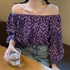 Floral Print Off-shoulder Balloon-sleeve Blouse Floral - Purple - One Size