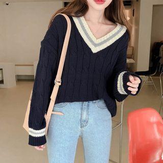 V-neck Sweater Navy Blue - One Size