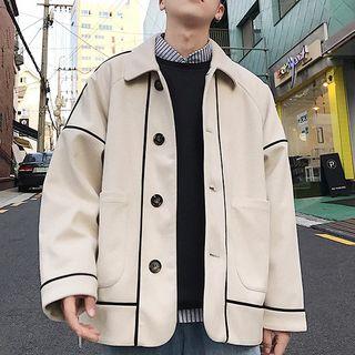 Faux Suede Contrast-trim Button Jacket