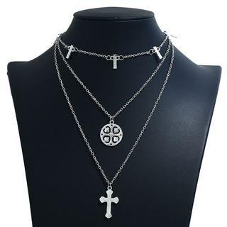 Alloy Cross Pendant Choker Necklace Silver - One Size