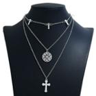 Alloy Cross Pendant Choker Necklace Silver - One Size