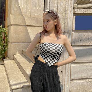 Triangle-hem Checkered Tube Top Black - One Size