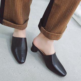 Faux Leather Square Toe Cone Heel Mules