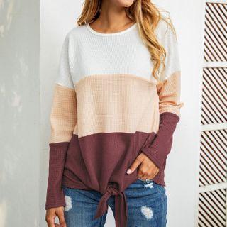 Contrast Color Tie-hem Knit Top
