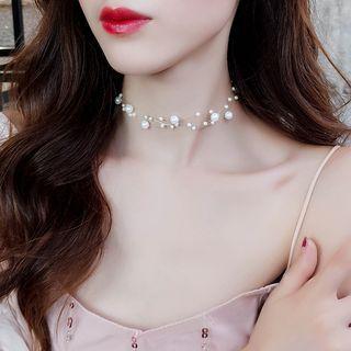 Faux Pearl Layered Choker Multiple Layer Pearl Necklace - One Size