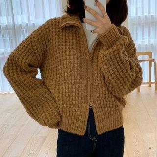 Waffle Knit Zipped Jacket