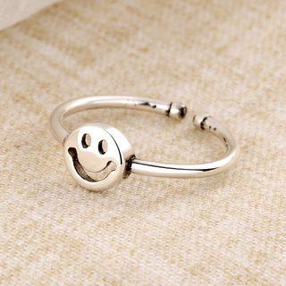 Alloy Smiley Open Ring Adjustable - Silver - One Size