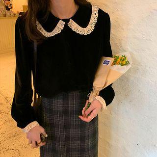Velvet Lace Doll Collar Shirt As Shown In Figure - One Size