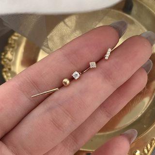 Set Of 5: Alloy / Rhinestone Stud Earring (assorted Designs) Set Of 5 - S925 Silver Needle Earring - Gold - One Size
