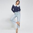 Lace-collar Color-block Pullover