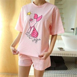 Set: Piglet Print T-shirt + Sweat Shorts